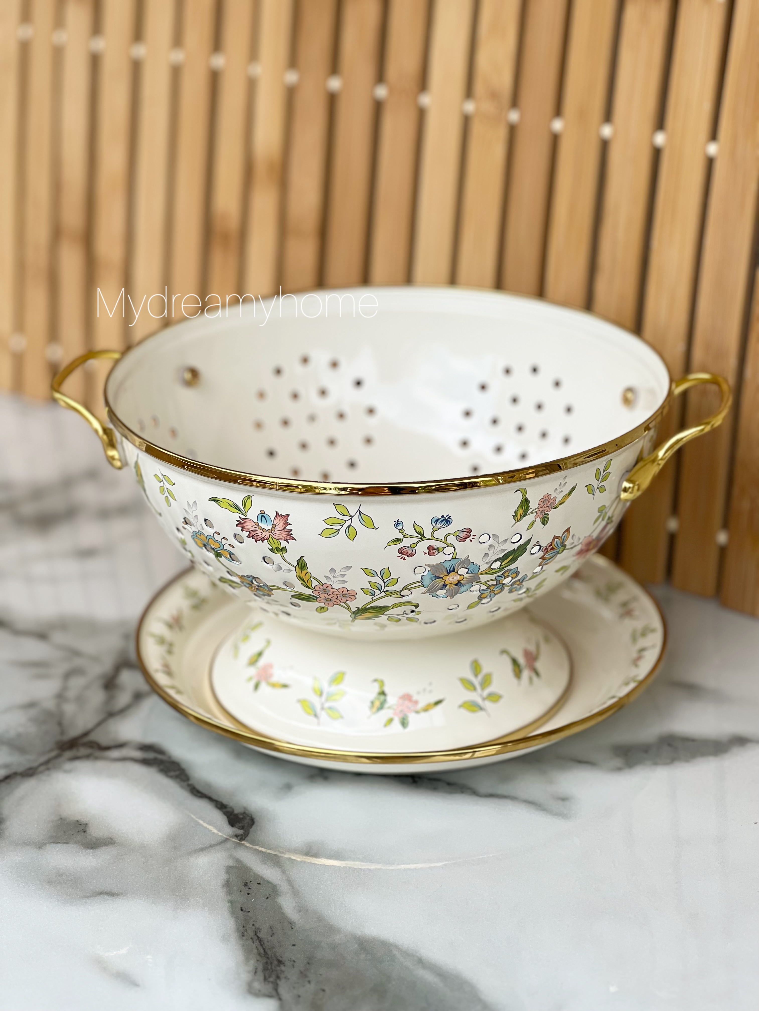آبکش لعابی گل بهاری با سینی